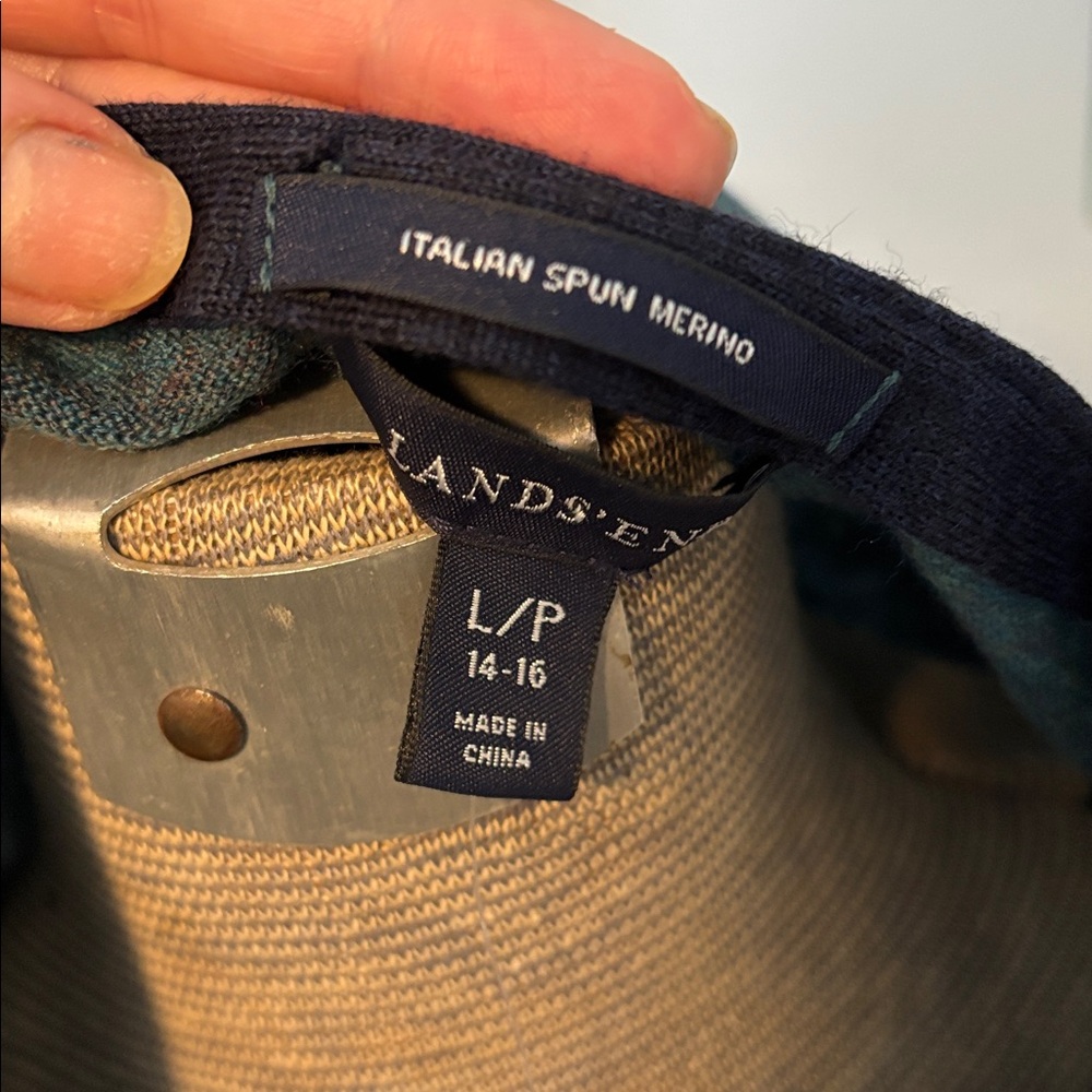 Lands' End Dark Teal Heather Merino Spun Wool Cardigan Sweater - Picture 12 of 12